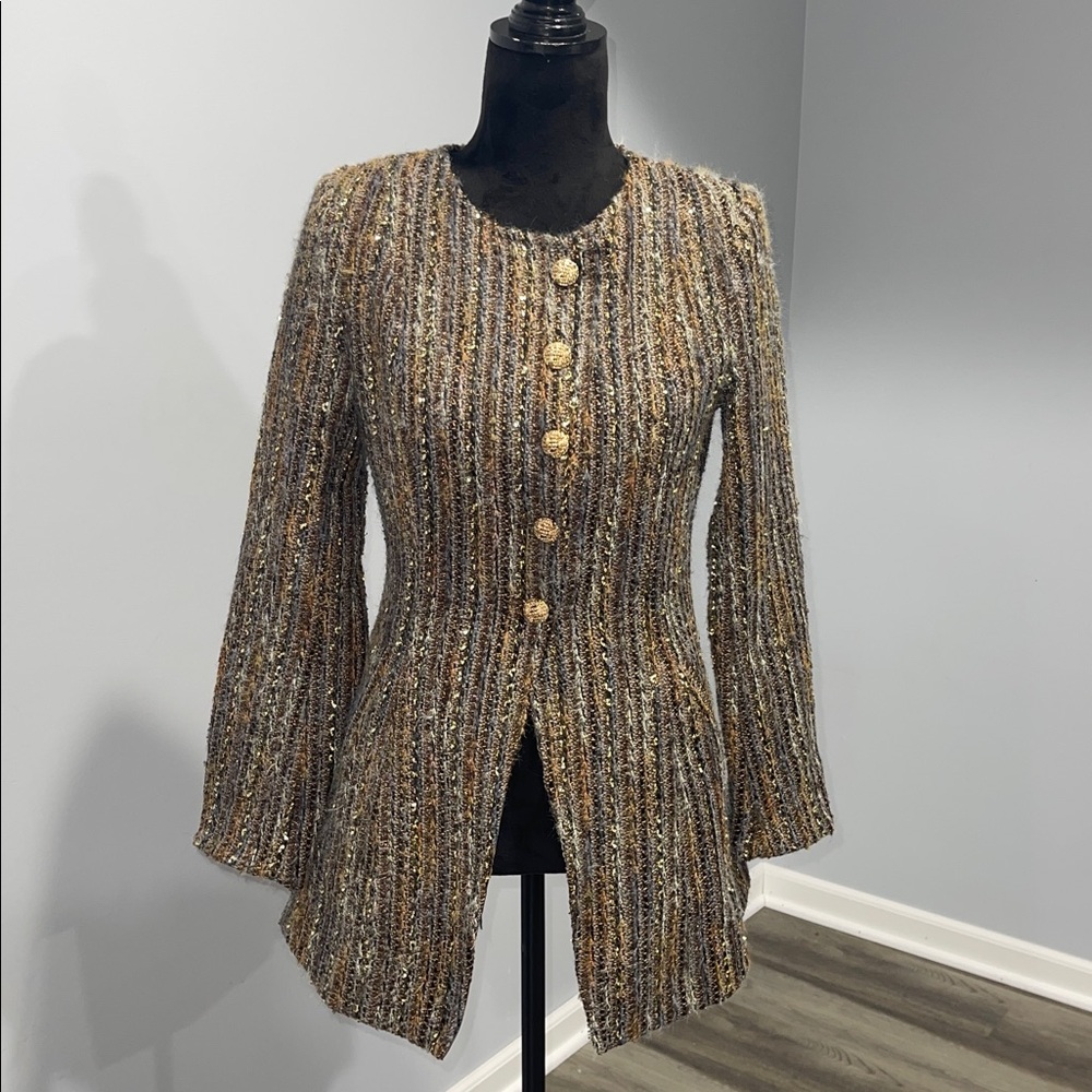 MOTF tweed wool blend button up jacket size XS mocha brown gold NEW